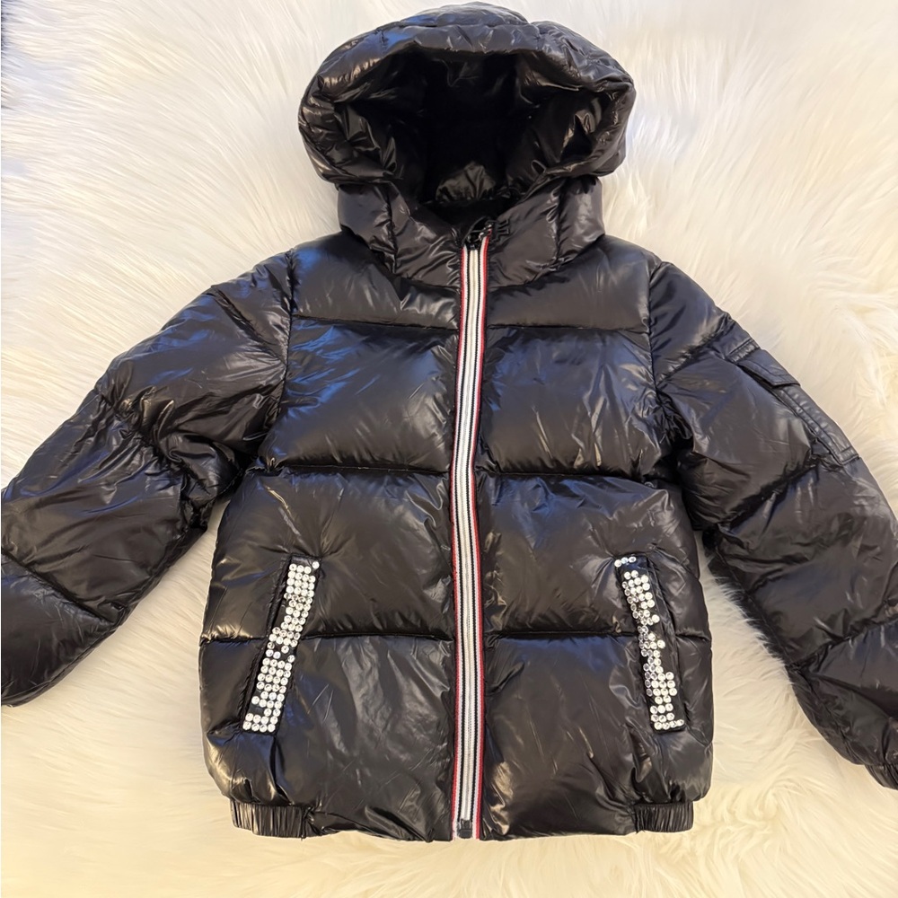 Moncler Black Puffer Jacket with Comic Strip Lining
